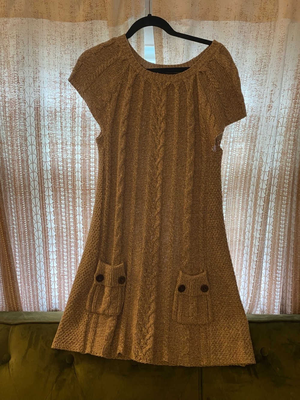 Style & Co. Cable Knit Sweater Dress in Camel Brown